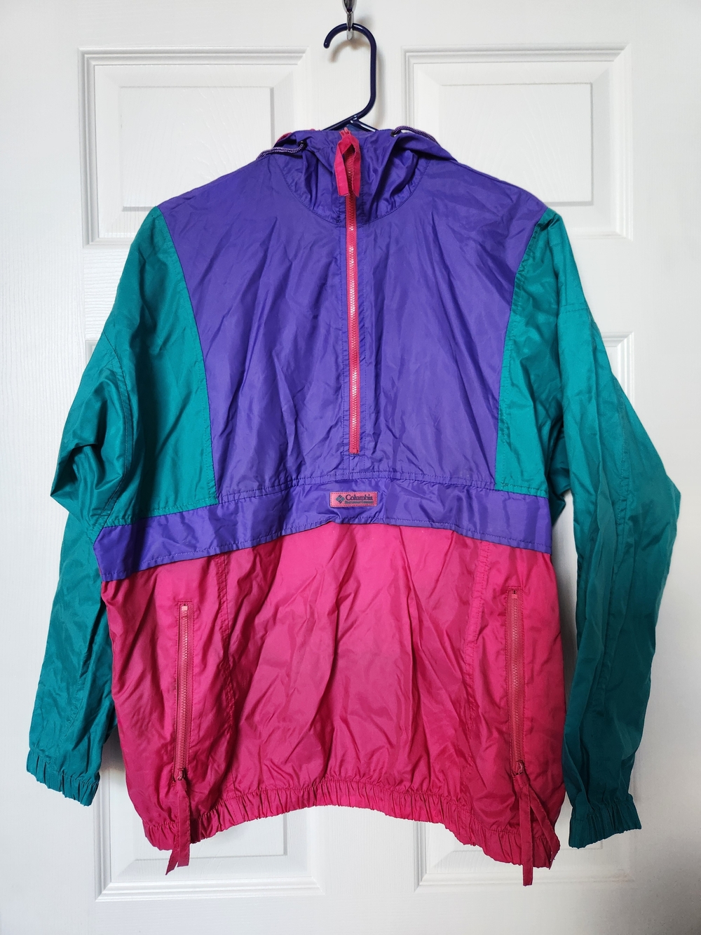Vintage 90s Columbia Women's Colorblock Windbreaker Jacket - Purple/Teal/Pink